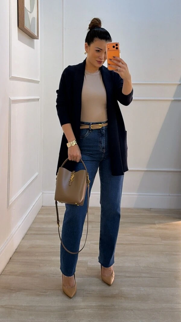 Cardigan Tricot Melina Detalhe Canelado E Bolsos Quadrados