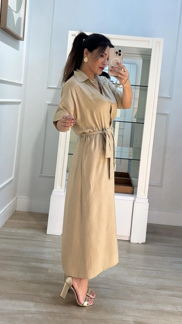 PRÉ-VENDA ENVIO ESTIMADO 25/11 Vestido Chemise Midi Com Cinto Faixa Marie