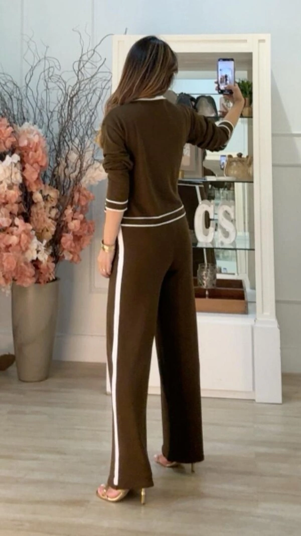 Conjunto Tricot Ingrid Blusa Mangas Longas E Calça Faixa Lateral