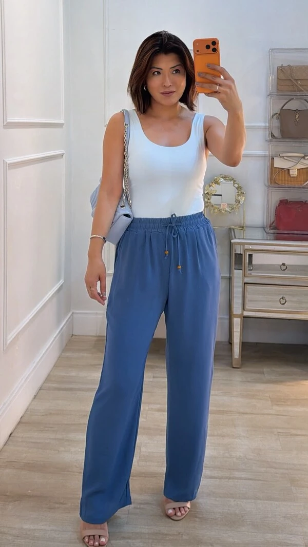 Calça Pantalona Sarah Pala Larga Com Amarração