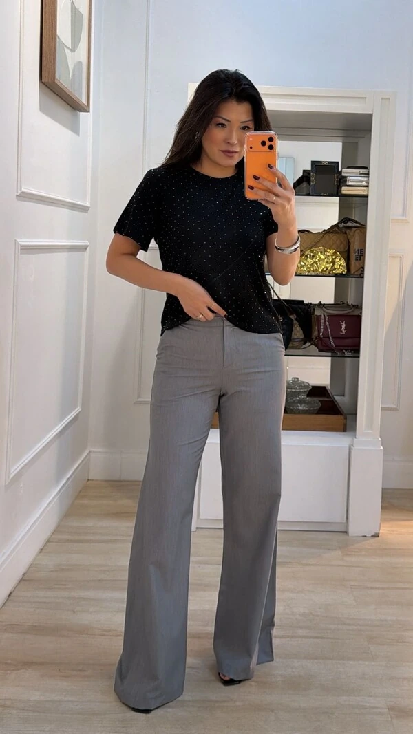 Blusa Malha Shine Com Strass Hotfix