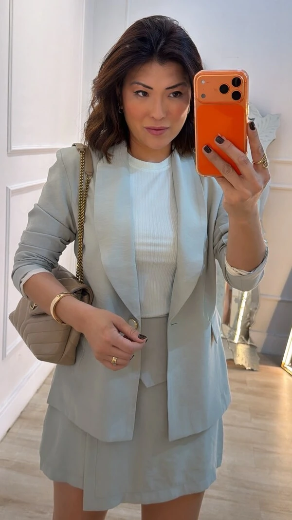 Blazer Decote V Gola Xale Gisele Bolsos Fake