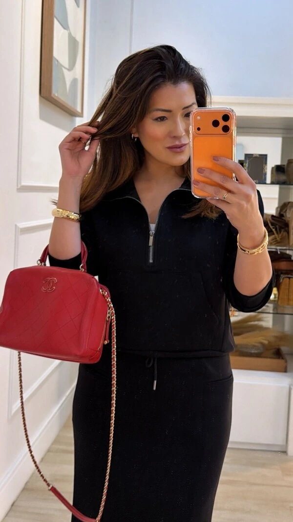 Conjunto Moletom Glaucia Blusa Gola Alta E Saia Midi