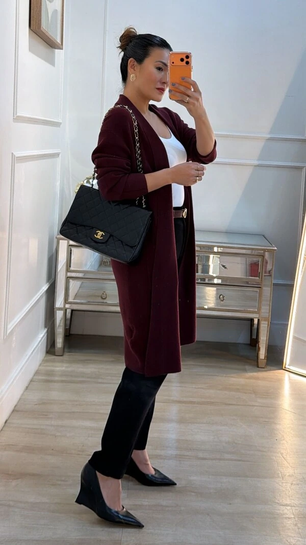 Maxi Cardigan Tricot Eliana Bolsos Quadrados Frontais