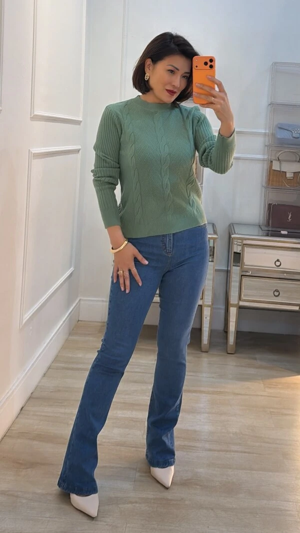 Blusa Tricot Texturas Na Diagonal Alana Trançados Triplos