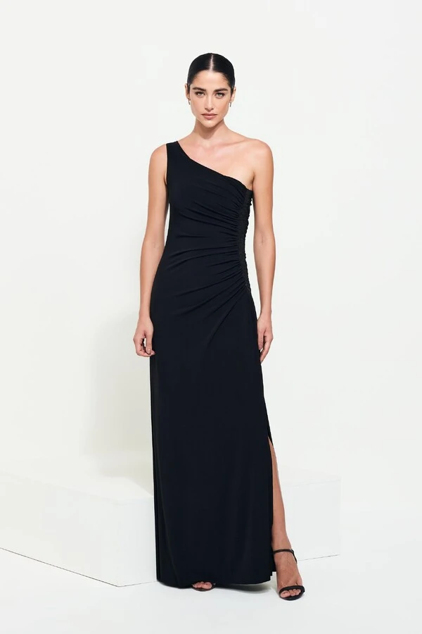 Vestido Longo Drapeado Cris Ombro Único