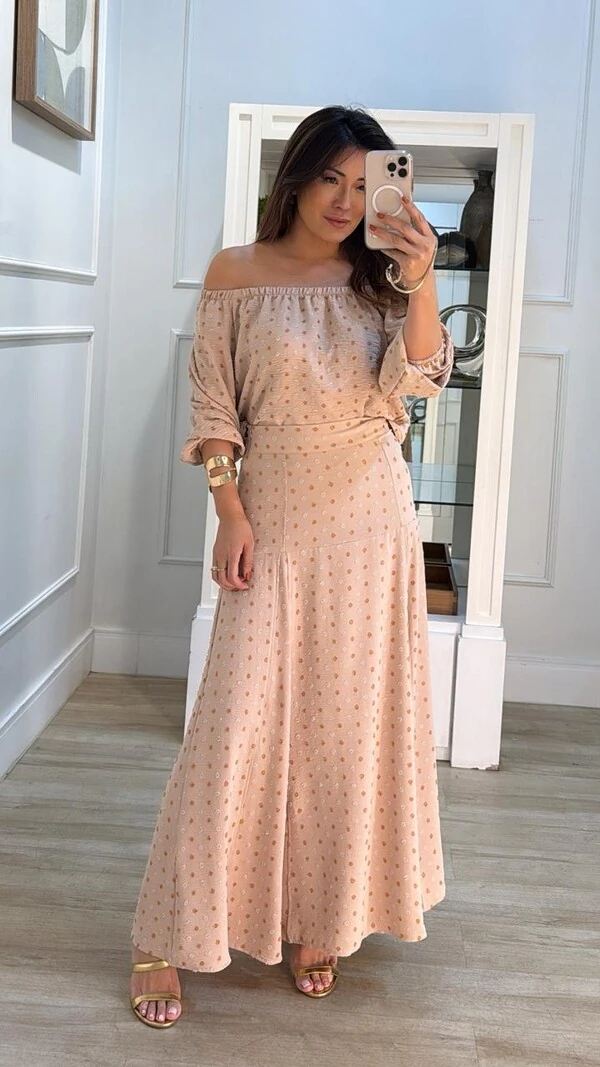 Conjunto Pipoquinha Renata Blusa Ombro À Ombro E Saia