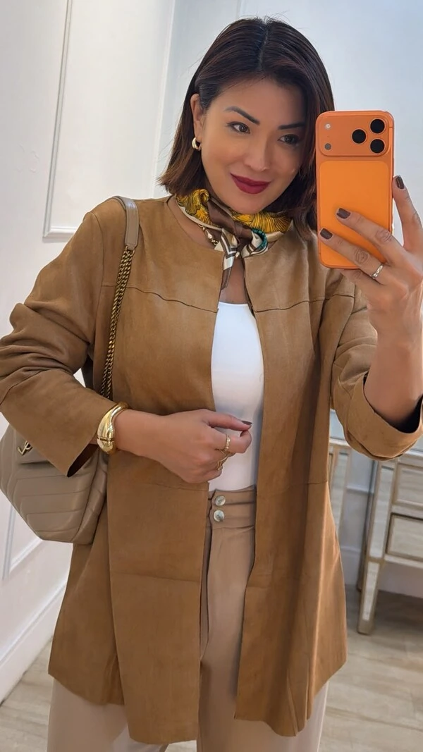 Maxi Cardigã Casaco Suede Suelen