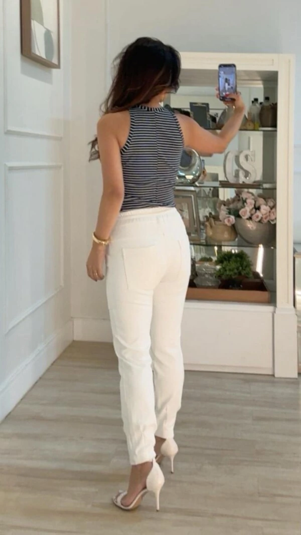 Blusa Regata Bicolor Listrada Nala Com Decote Nadador