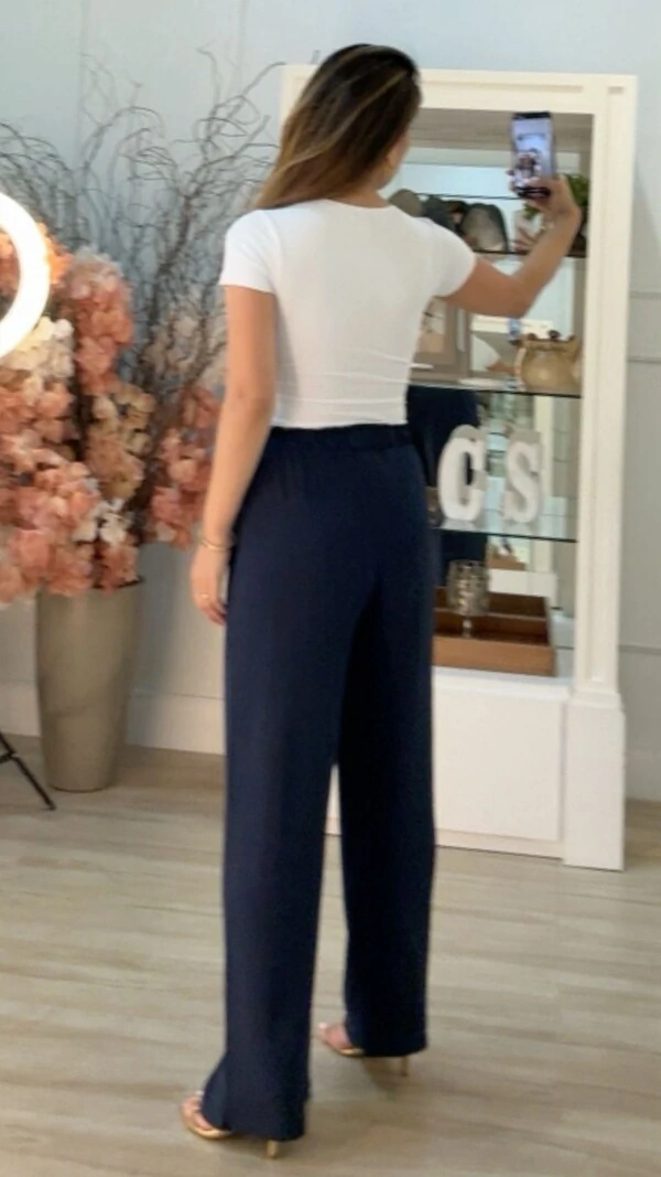 Calça Pantalona Bolsos Frontais Brooke Cinto Faixa Fixo