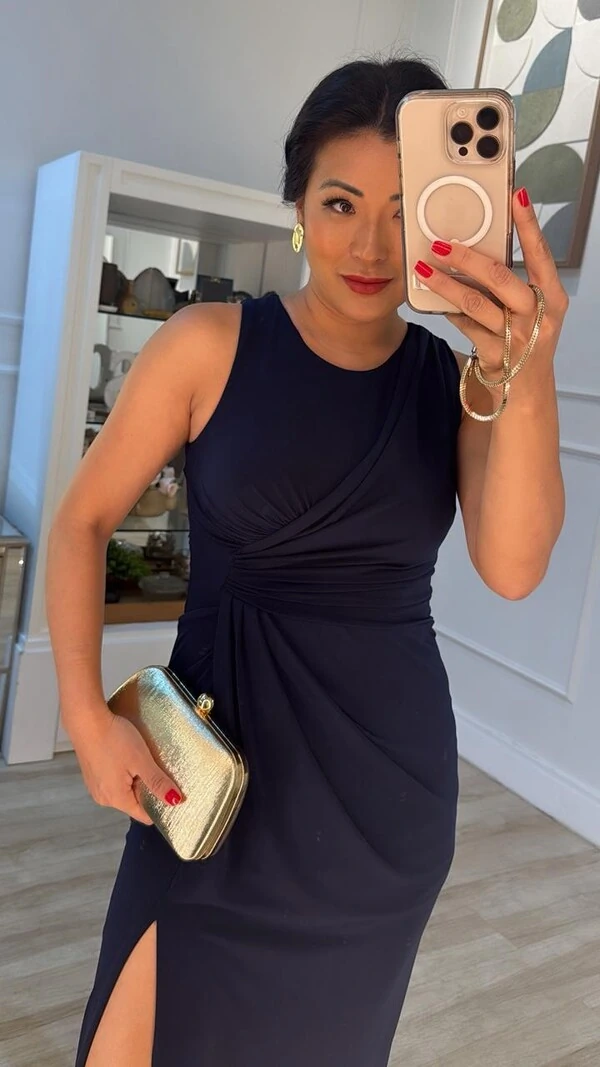 Vestido Longo Melory Detalhe Frontal Drapeado Transpassado