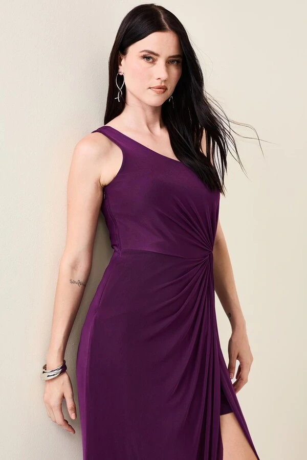 Vestido Longo Tulê Andressa Detalhe Drapeado Lateral Estruturado