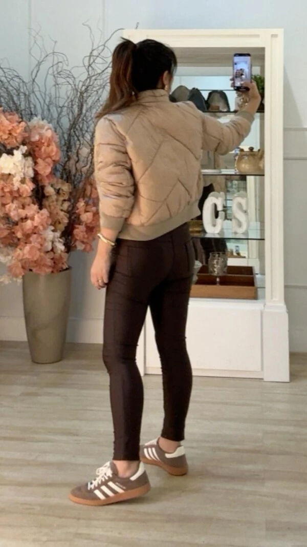 Jaqueta Puffer Nylon Cecilia Punhos E Barrado Largos Canelados