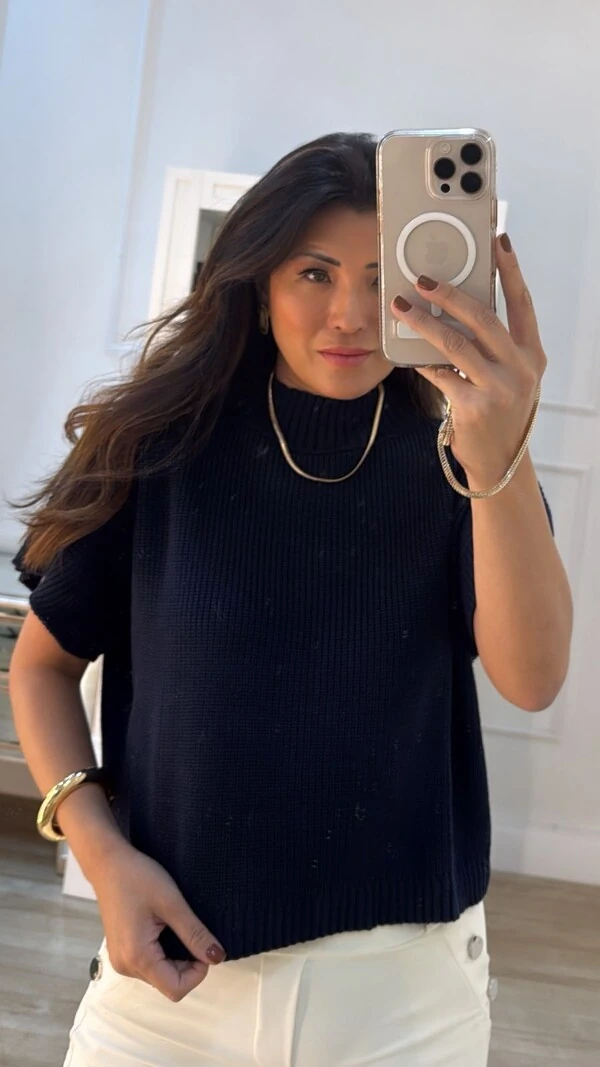 Blusa Ampla Tricot Priscila Gola Alta Canelada