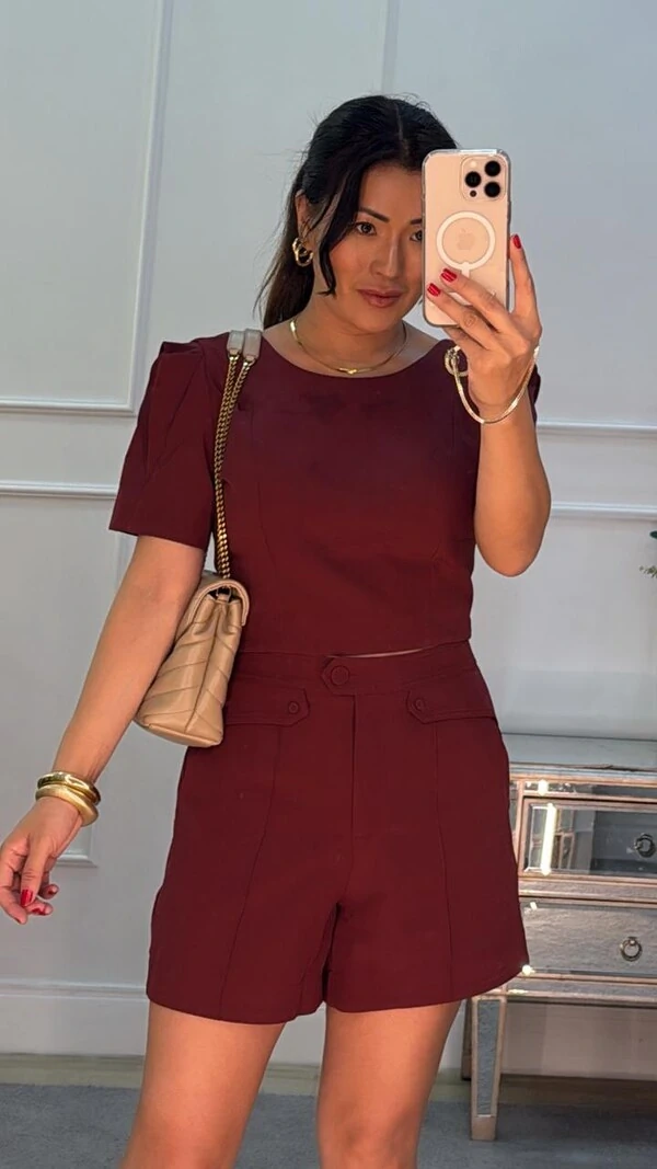 Cropped Alfaiataria Mangas 3/4 Cibele Decote V Posterior