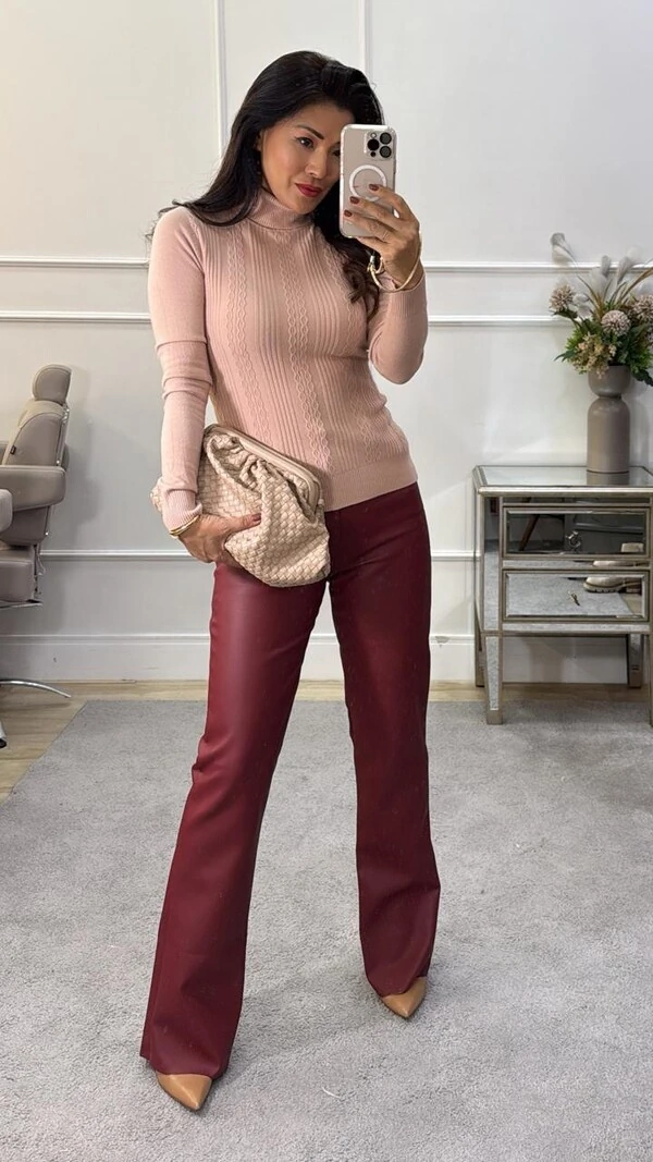Calça Pantalona Couro Eco Joana