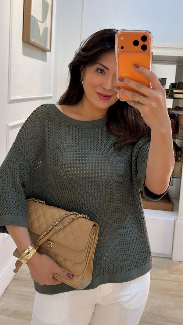 Blusa Ticot Vazado Ampla Catherine Mangas 3/4