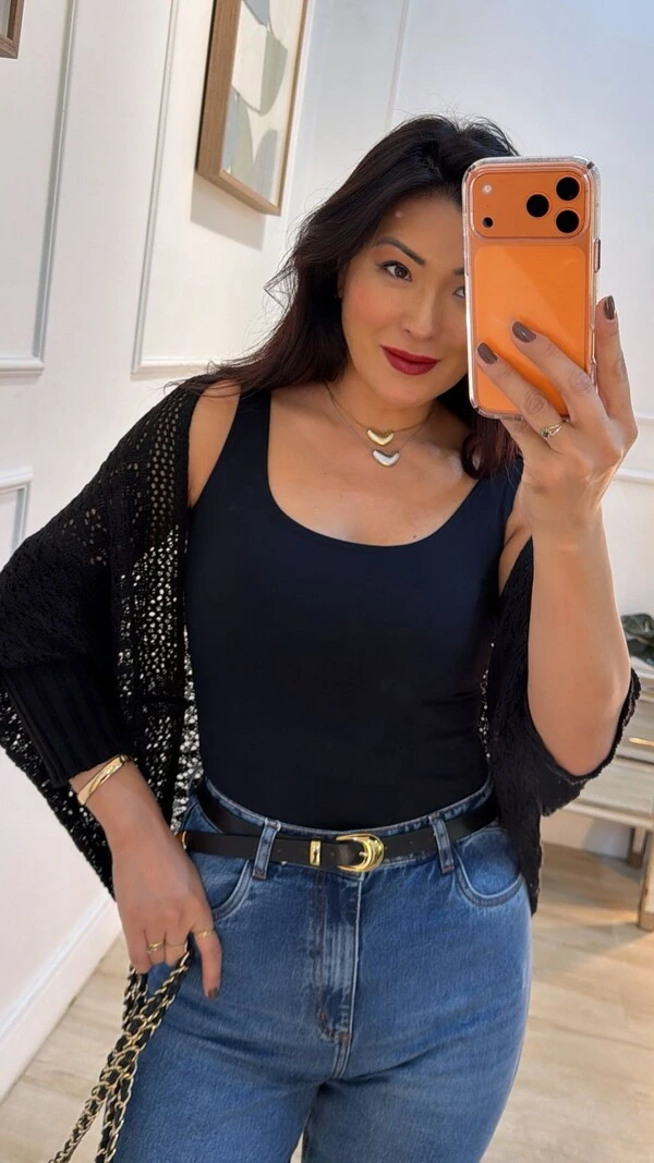 Kimono Capa Tricot Lulu Punhos Largos Canelados