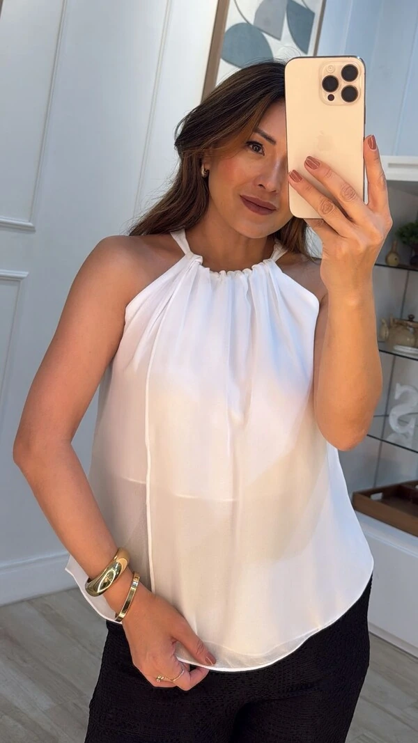 Blusa Regata Chiffon Raissa Com Sobreposição