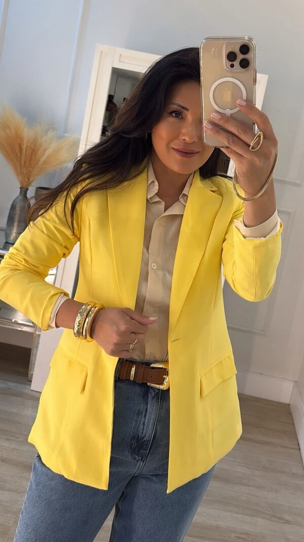 Blazer Decote V Solange Bolsos Fake Frontal Com Lapela