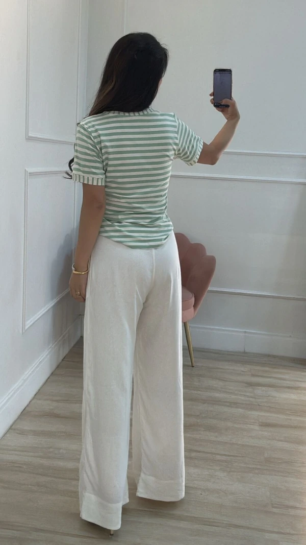 Blusa Malha Listrada Bianca Decote V