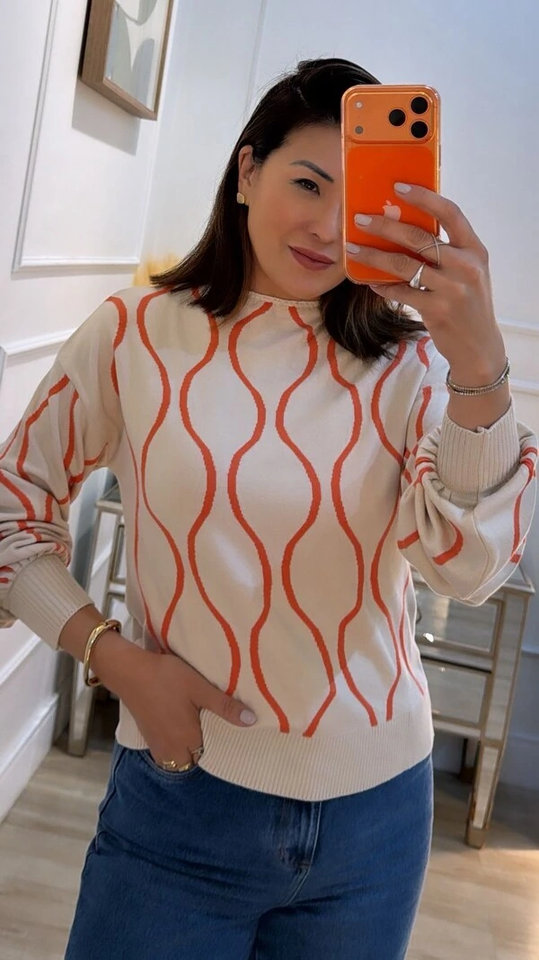 Blusa Tricot Bicolor Simaria Nervuras Onduladas