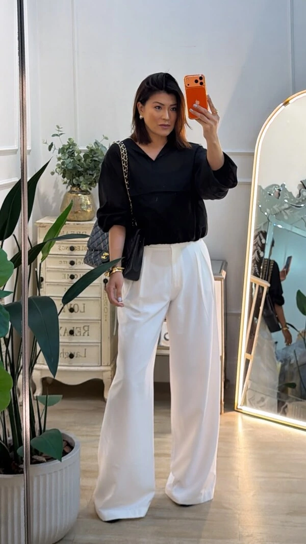 Calça Pantalona Alfaiataria Liz Com Pregas Frontais