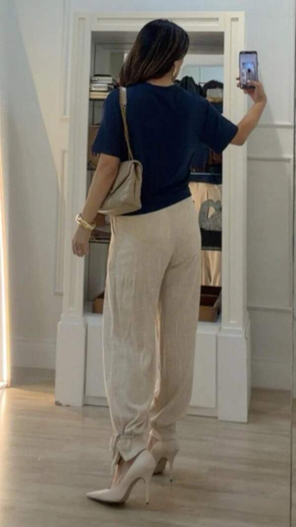 Blusa Malha Ampla Gola Careca Anny Mangas 3/4