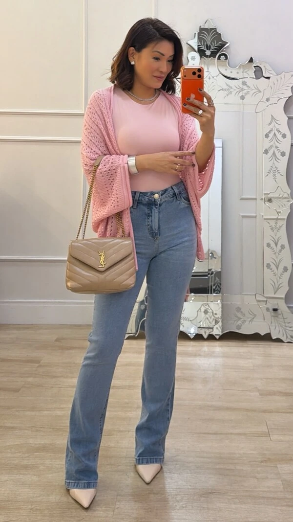 PRÉ-VENDA DATA ESTIMADA DE ENVIO DIA 10/10 Kimono Tricot Vazado Fabi Mangas 3/4