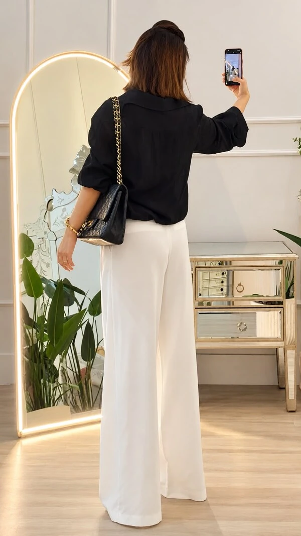 Calça Pantalona Alfaiataria Liz Com Pregas Frontais
