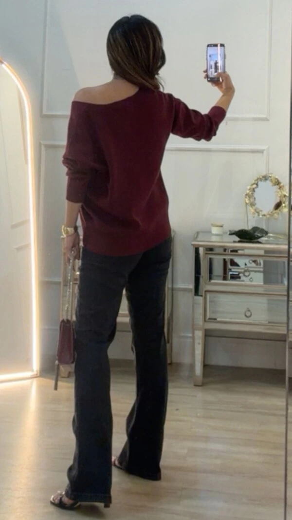 Blusa Tricot Ampla Decote V Paola Mangas Longas