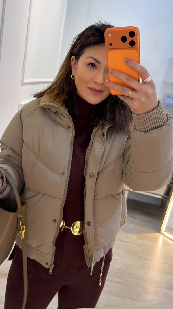 Casaco Bomber Nylon Megan Gola Alta Forro Ovelhinha
