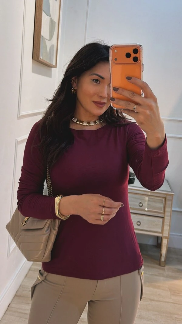 Blusa Gola Canoa Vitoria Mangas Longas
