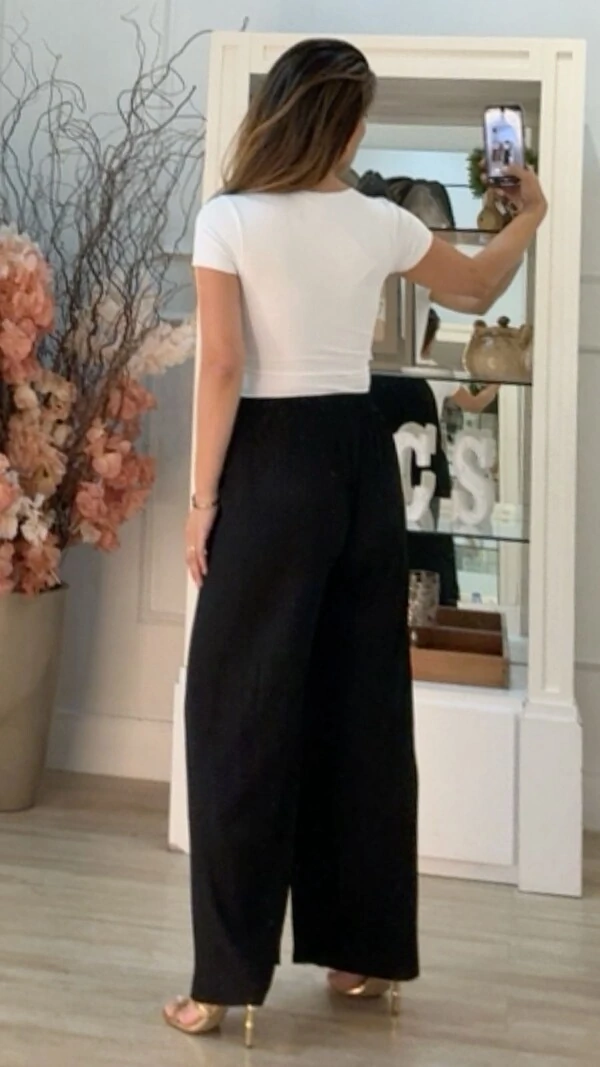 Calça Pantalona Plissada Yandra Amarração Frontal