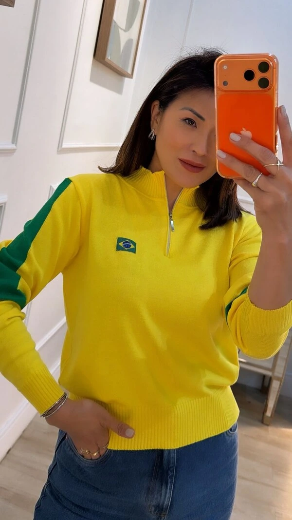 Suéter Tricot Brasil Patricia Zíper Prata