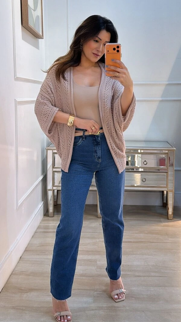 PRÉ-VENDA DATA ESTIMADA DE ENVIO DIA 02/05 Kimono Tricot Vazado Fabi Mangas 3/4