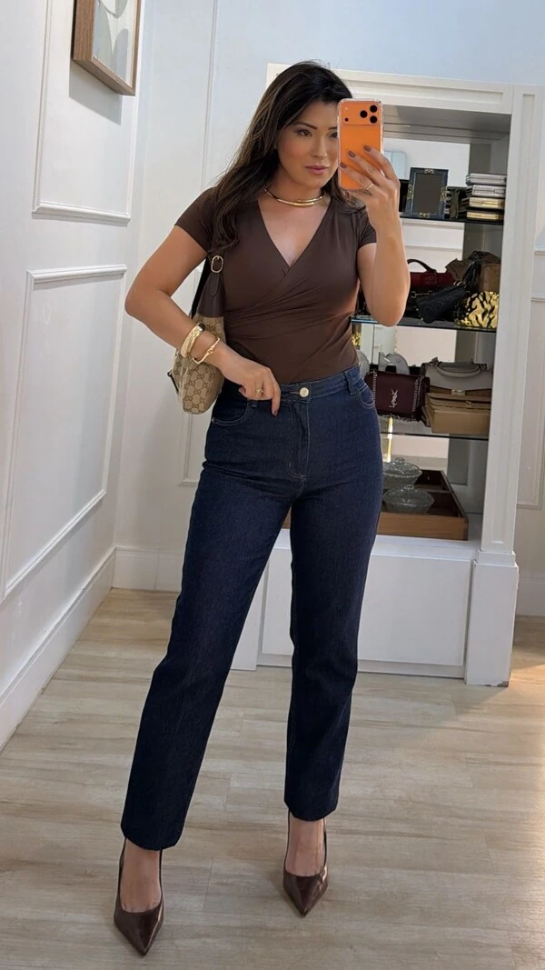 Blusa Cachequer Suplex Mangas Curtas Renata Decote V