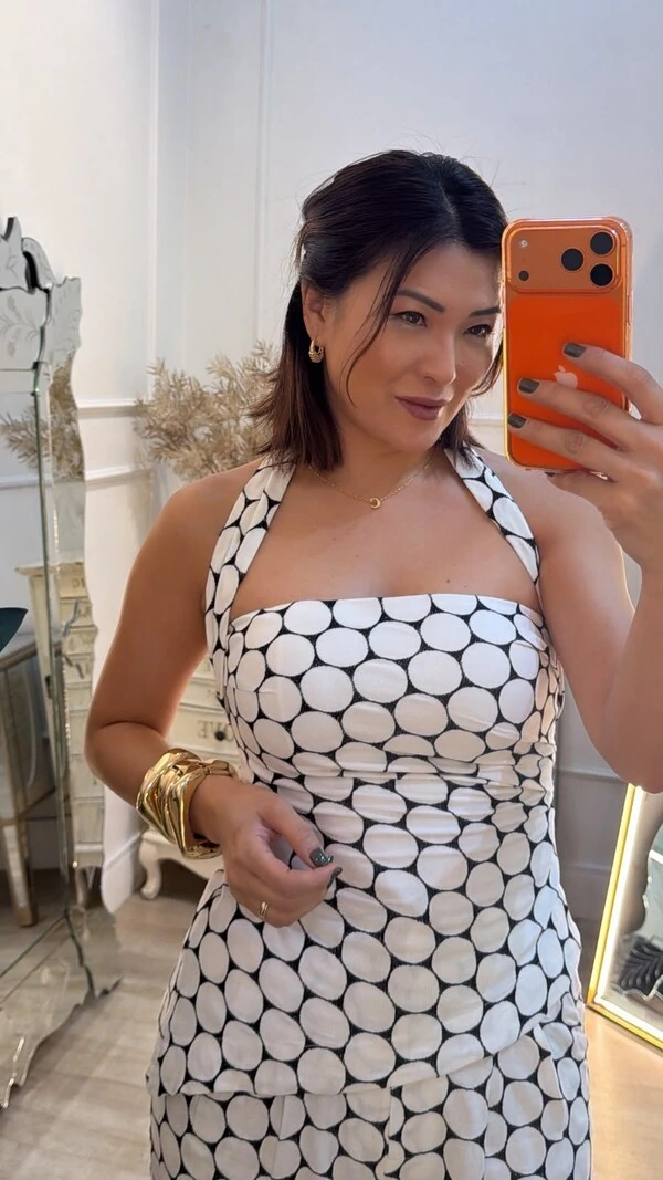Blusa Viscose Com Linho Maxi Poá Taylor Barrado Assimétrico