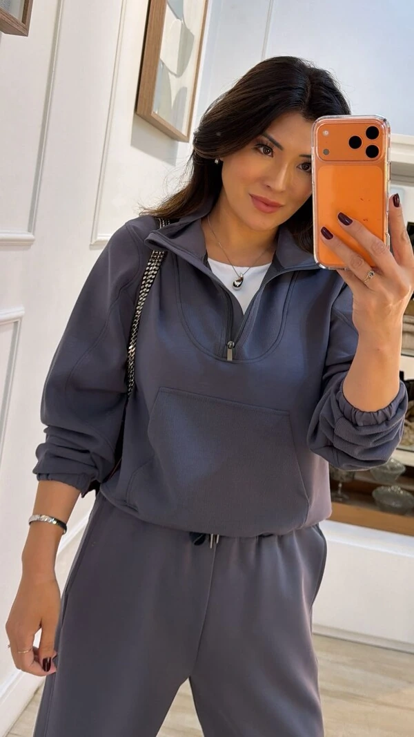 Conjunto Moletom Luiza Blusa Detalhe Elástico Nos Punhos E Calça Pantalona