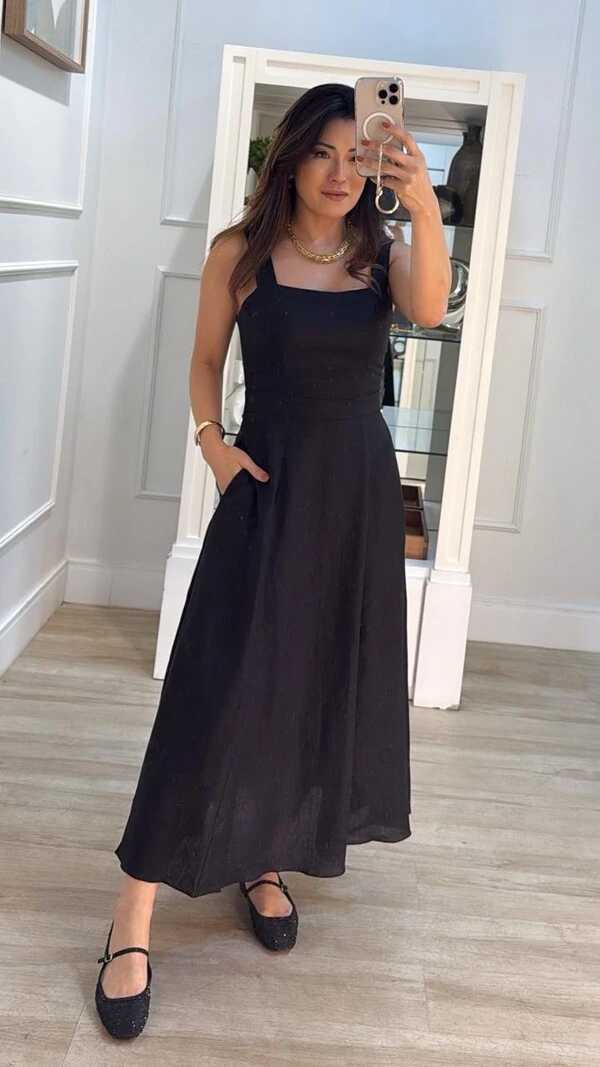 Vestido Midi Evasê Susan Alças Largas
