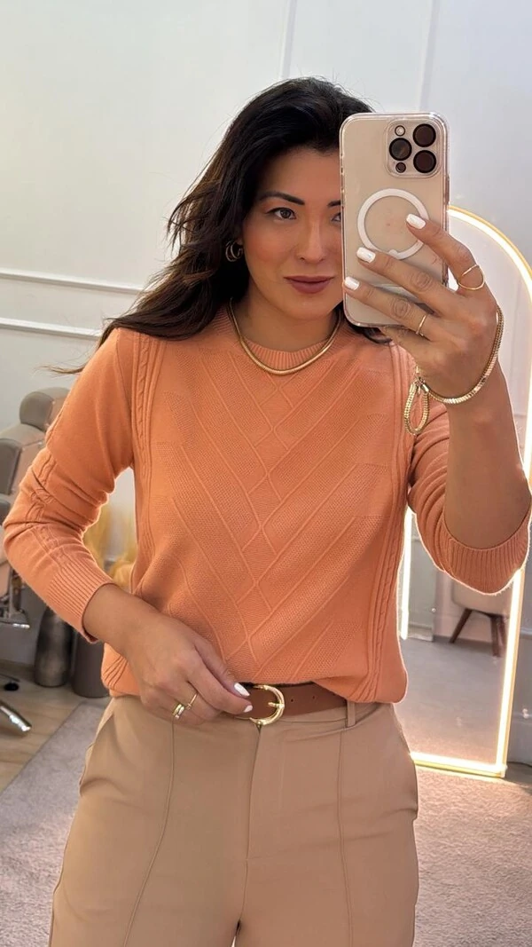 Blusa Tricot Georgina Mangas Longas Com Trançado