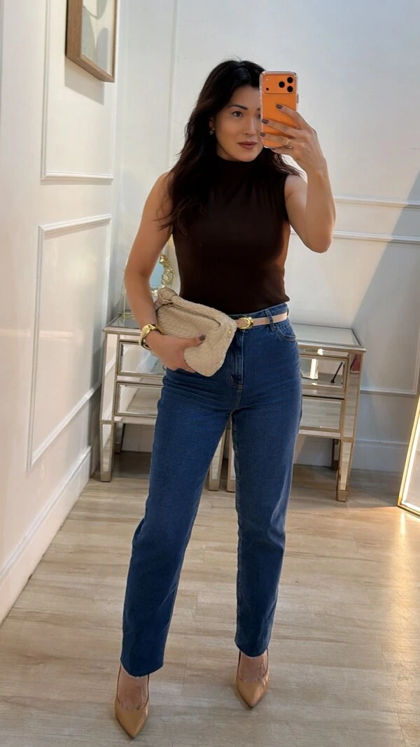 Blusa Regata Com Nervuras Caneladas Luiza Gola Alta