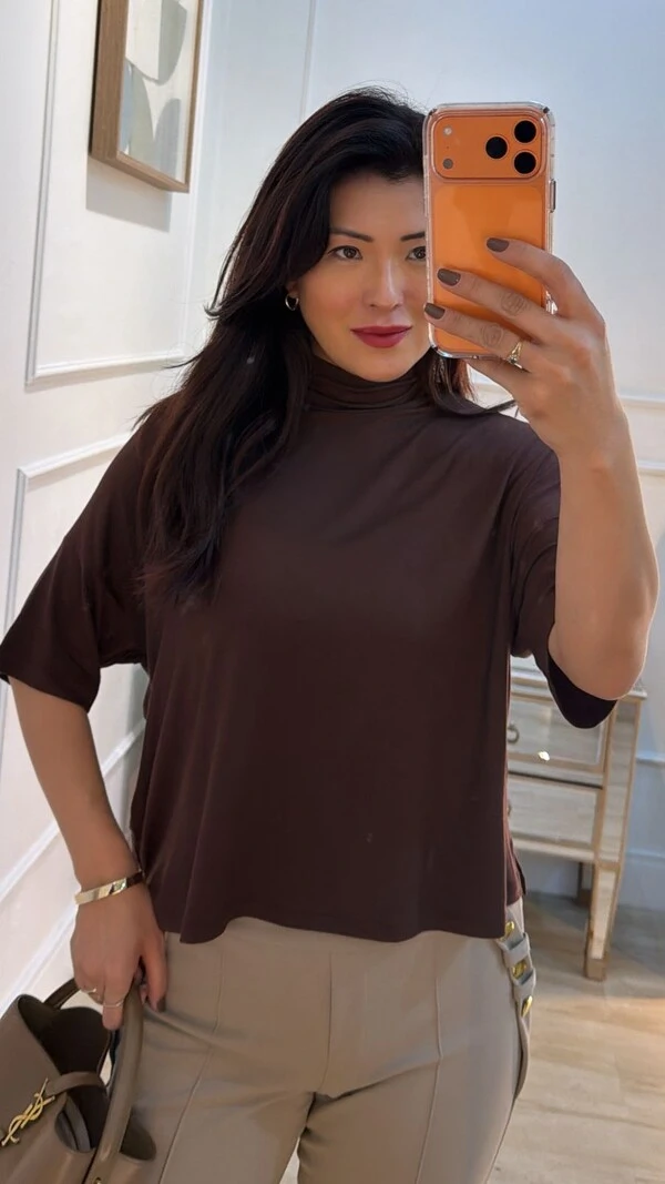 Blusa Ampla Mangas 3/4 Gizele Gola Alta