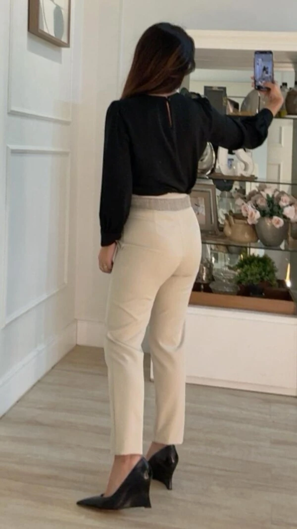 Calça Alfaiataria Melody Com Detalhe De Tweed Na Pala