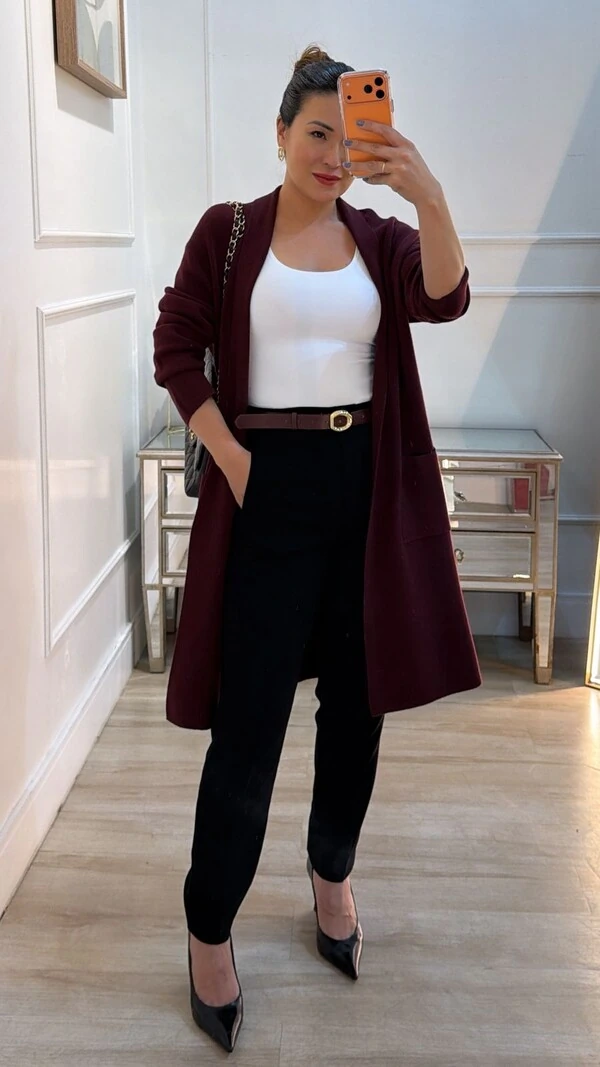 Maxi Cardigan Tricot Eliana Bolsos Quadrados Frontais