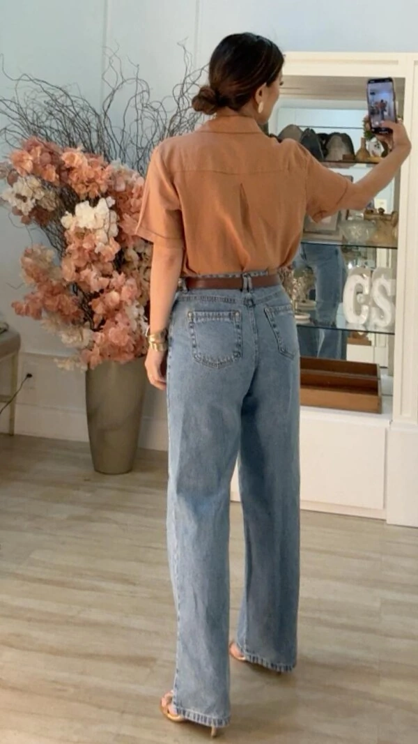 Camisa Linho Amora Com Bolso Único Bordado