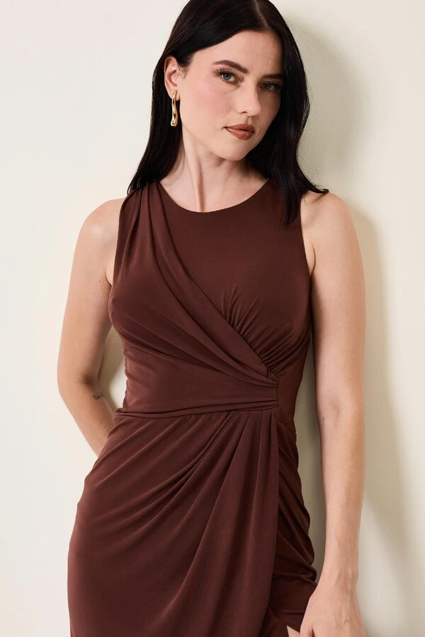 Vestido Longo Melory Detalhe Frontal Drapeado Transpassado