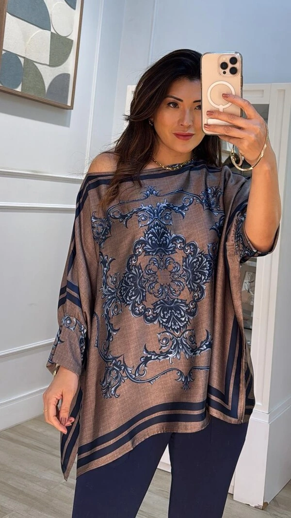 Blusa Kaftan Acetinada Estampada Hellen