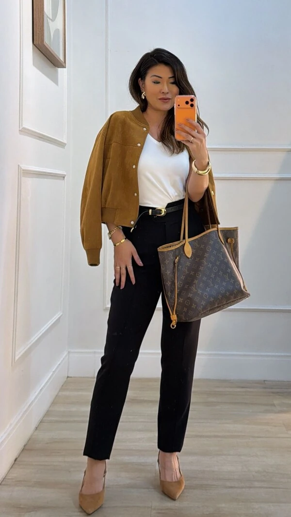 Jaqueta Casaco Bomber Suede Bianca Com Botões De Pressão