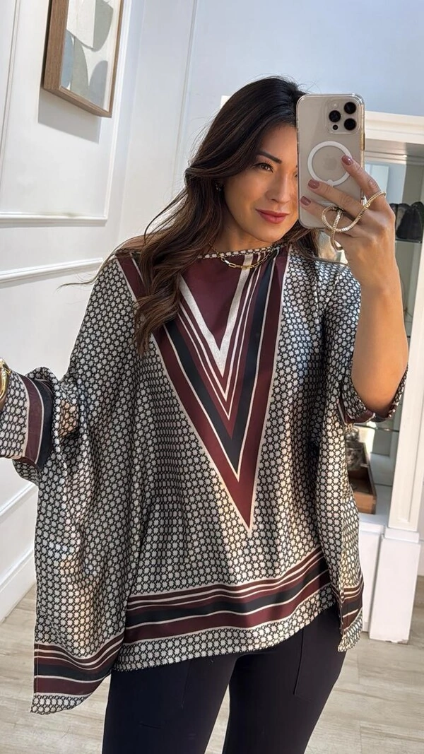 Blusa Kaftan Acetinada Estampada Hellen